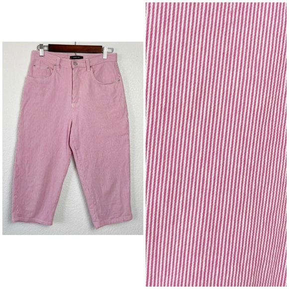 Vintage Bill Blass Pink and White Stripe High Waist Capris Pedal Pushers SZ 6P - Picture 1 of 12